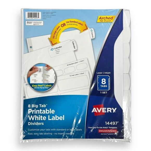 3x 8-PACKS Avery 14497 Big Tab Printable White Label 3-Ring Binder Dividers NEW - Picture 2 of 11